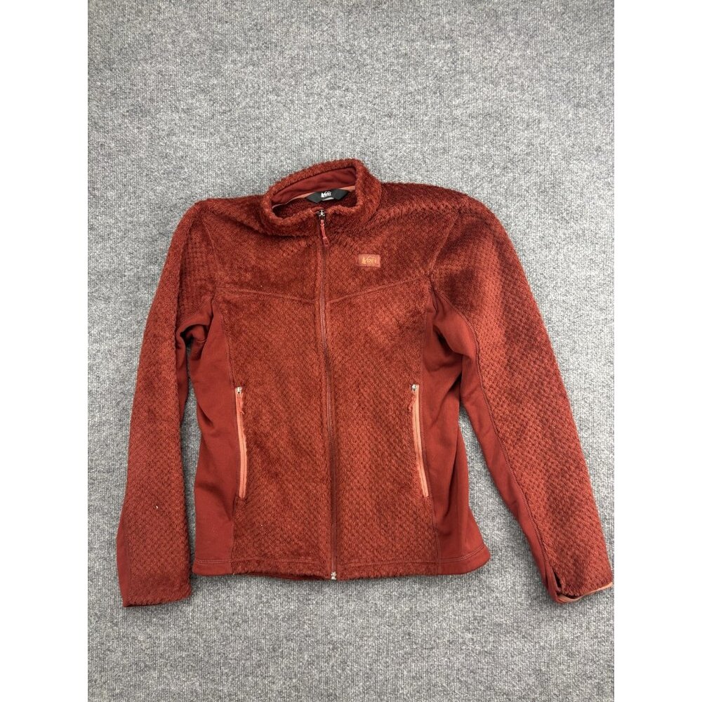REI Co-op Jacket Womens Large Red Fleece Full Zip Textured Stretch Pockets